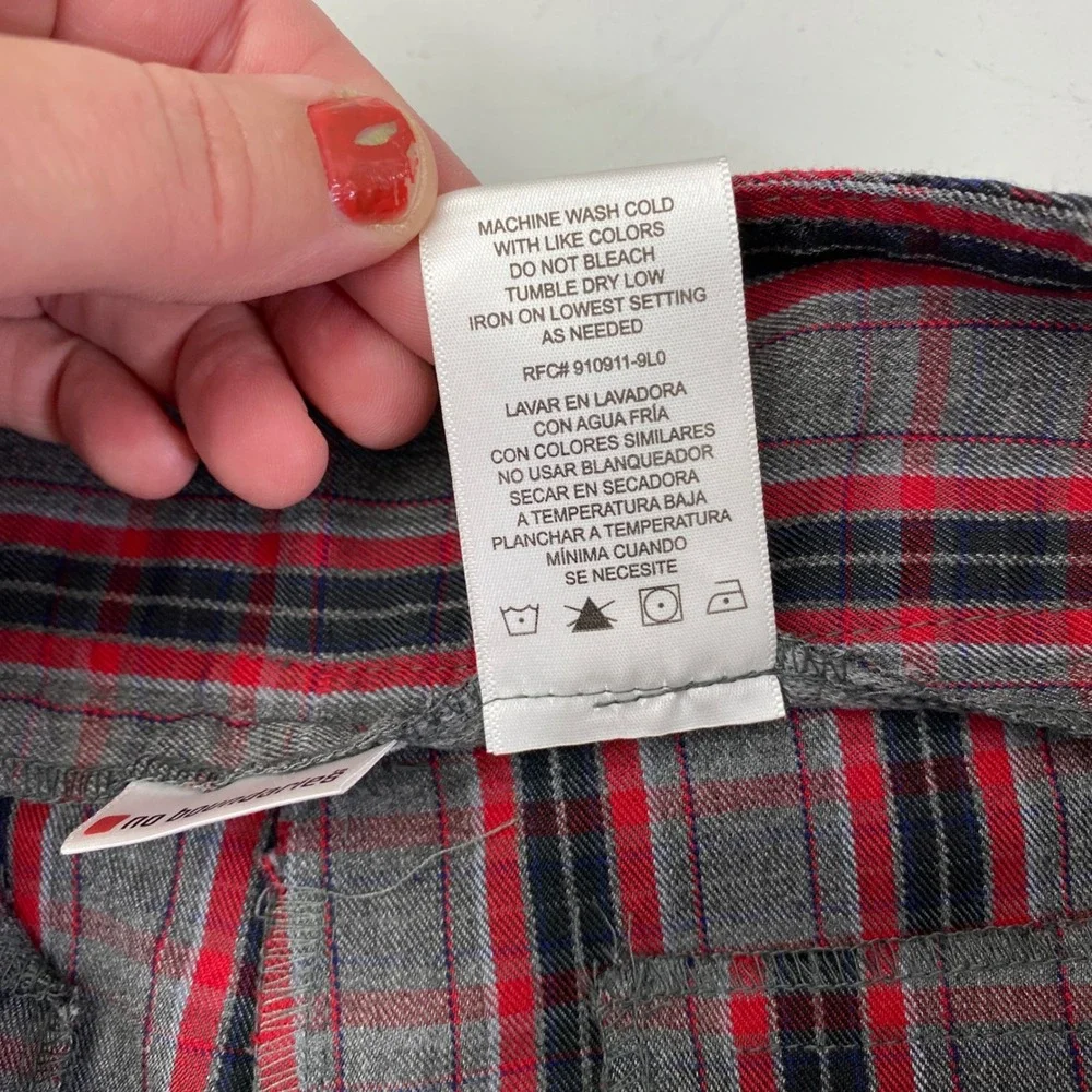 Vtg No Boundaries Plaid Wide Leg Trousers Pants Womens 5 Red Grey Cuffed Y2K
